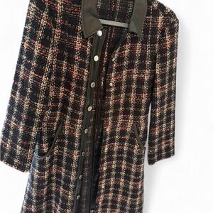 Maje Tweed Coat with Leather Trim